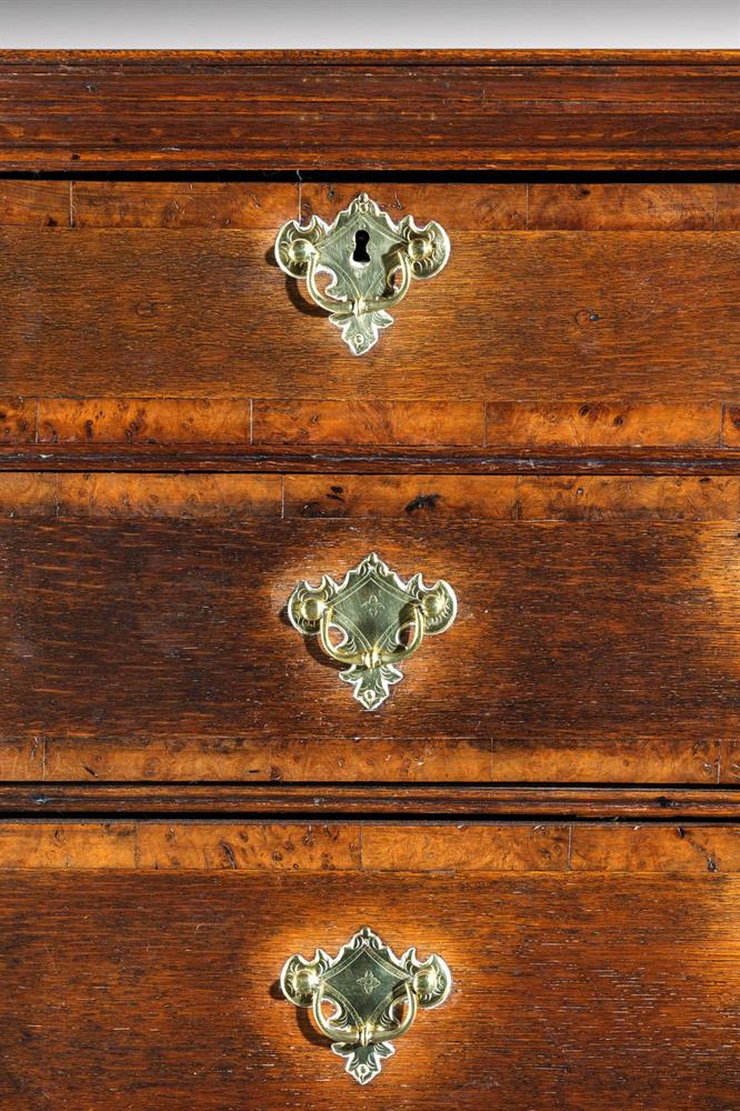 A GEORGE II OAK AND BURR WALNUT BANDED CHEST ON STAND, MID 18TH CENTURY - Image 4 of 5