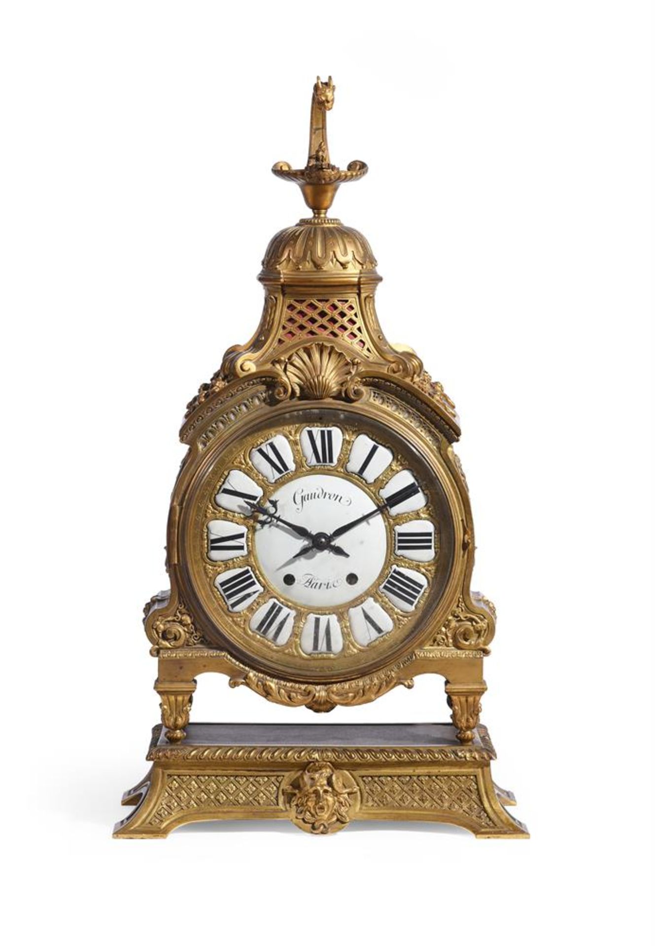 A NAPOLEON III GILT METAL CASED MANTEL CLOCK, CIRCA 1865