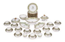 A COALPORT ARMORIAL PART TEA SERVICE CIRCA 1810decorated in green and gilt with oak leaf bands and