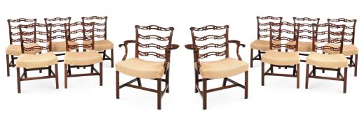 A SET OF TWELVE GEORGE III MAHOGANY LADDER BACK DINING CHAIRS, LATE 18TH CENTURY, PROBABLY SCOTTISH
