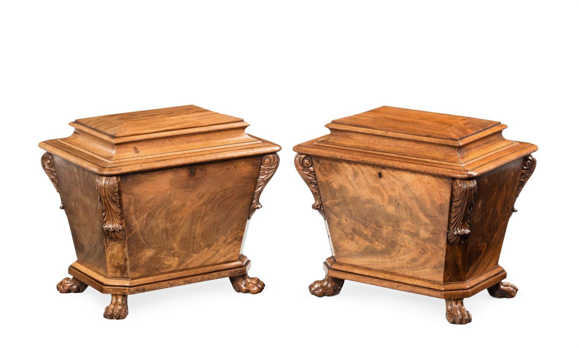 A PAIR OF EARLY VICTORIAN MAHOGANY CELLARETS, CIRCA 1840