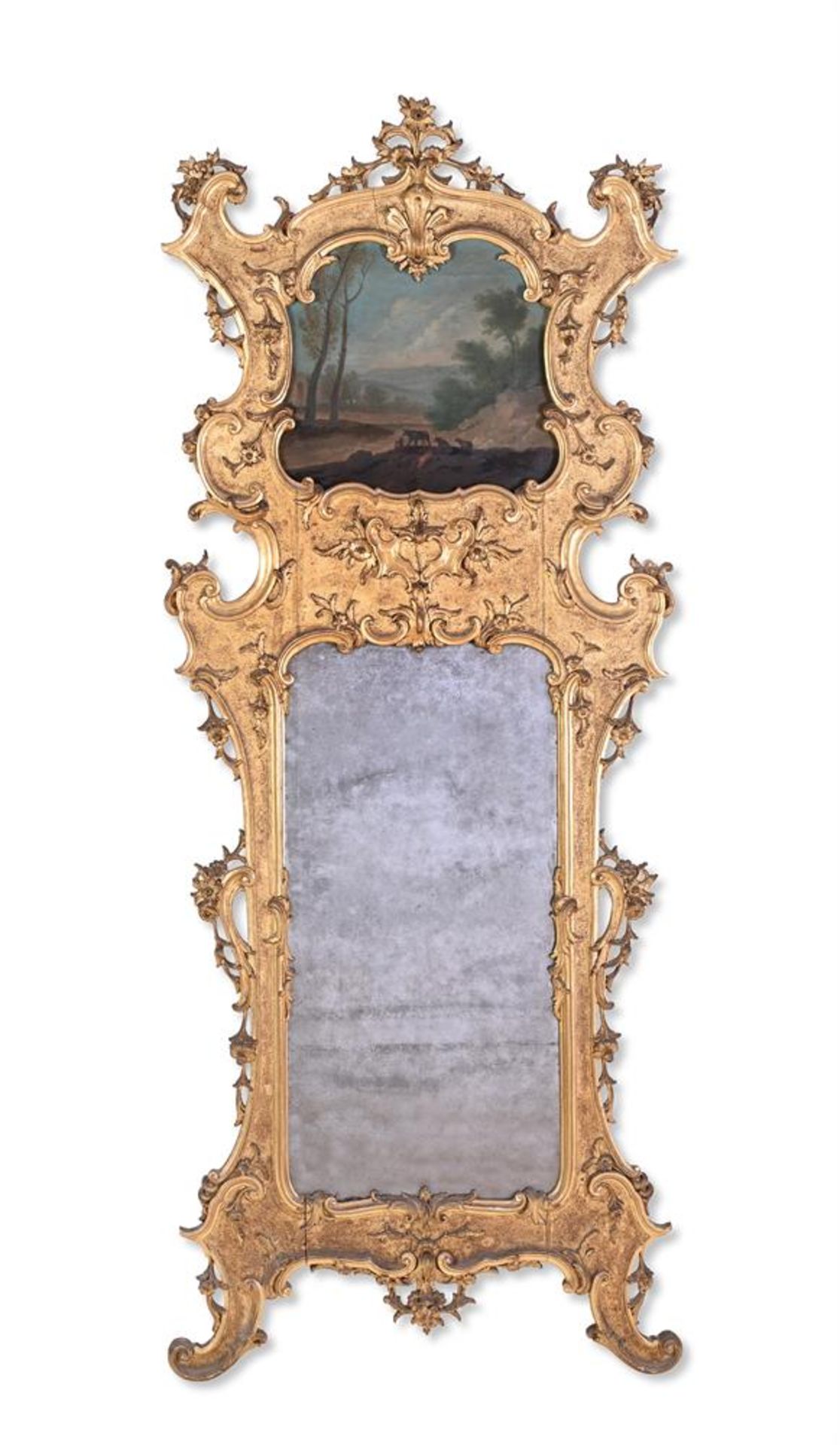 A PAIR OF ITALIAN CARVED GILTWOOD TRUMEAU MIRRORS, 19TH CENTURY - Image 3 of 7