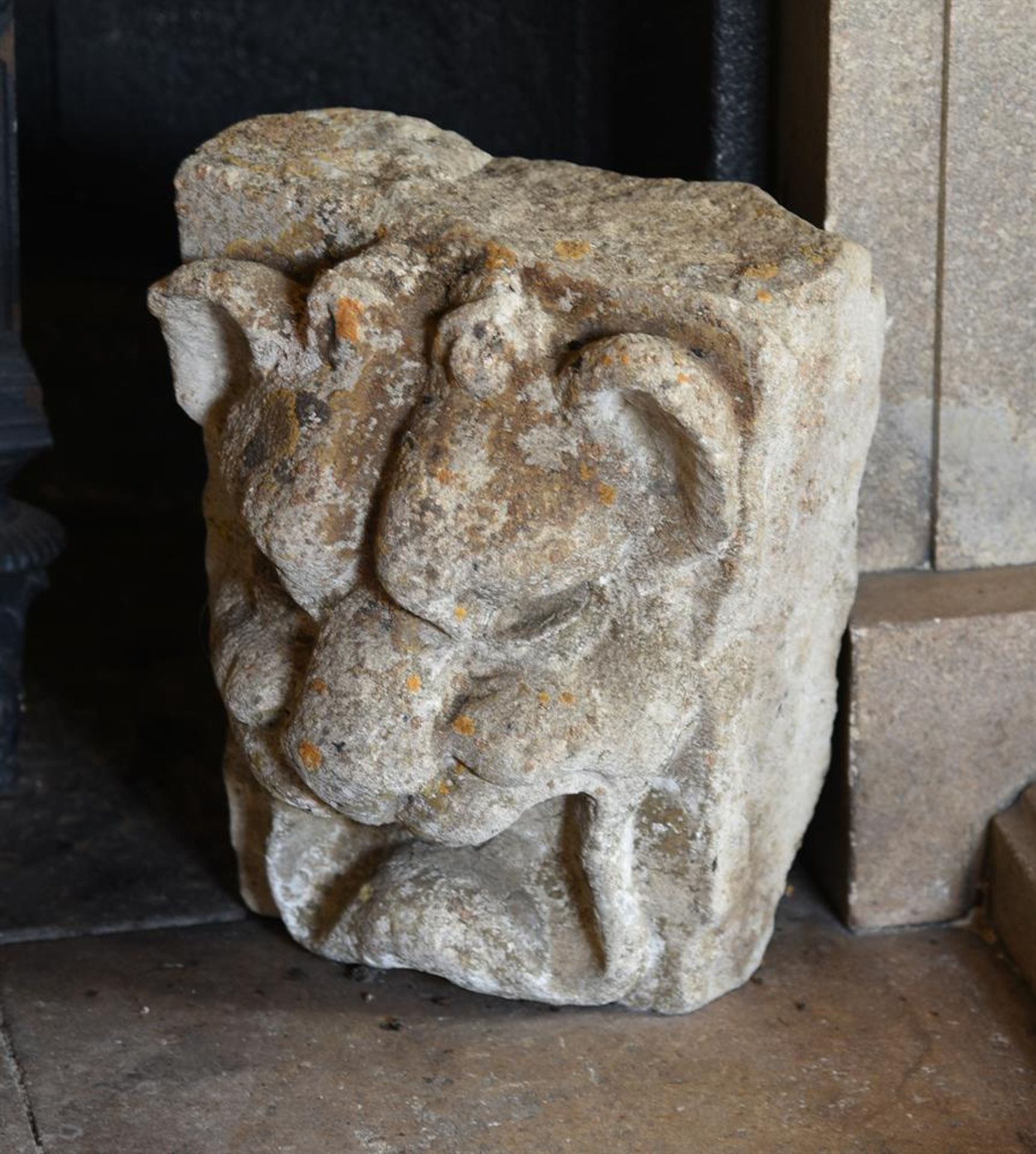 A PAIR OF CARVED GREY STONE LION KEYSTONES, PROBABLY LATE 18TH CENTURY - Image 2 of 3