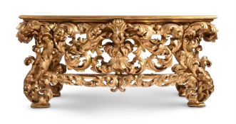 A LARGE CARVED GILTWOOD CONSOLE TABLE 19TH CENTURY