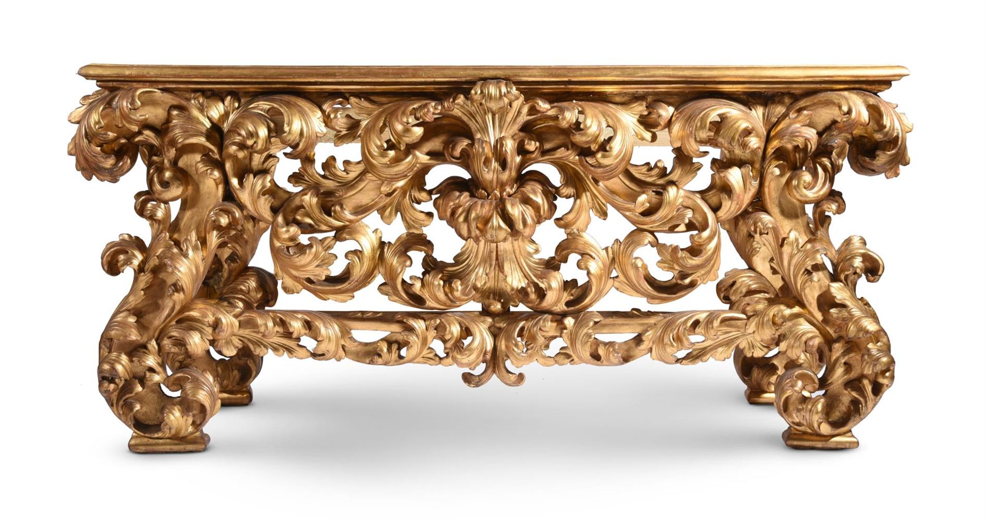 A LARGE CARVED GILTWOOD CONSOLE TABLE 19TH CENTURY