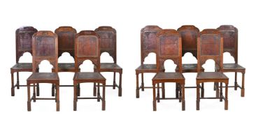 A SET OF TEN MID VICTORIAN OAK DINING CHAIRS, THIRD QUARTER 19TH CENTURY