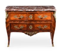 Y A LOUIS XV KINGWOOD, MARBLE AND GILT METAL MOUNTED BOMBE COMMODE, MID 18TH CENTURY