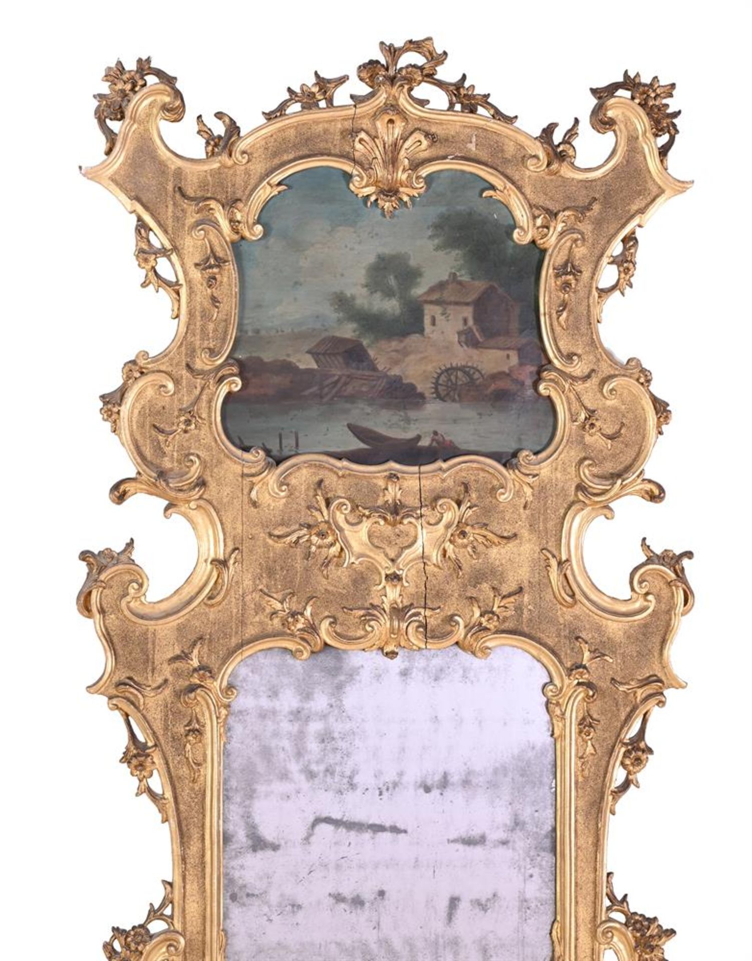 A PAIR OF ITALIAN CARVED GILTWOOD TRUMEAU MIRRORS, 19TH CENTURY - Image 4 of 7