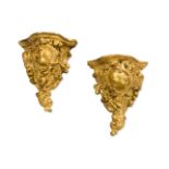 A MATCHED PAIR OF GILTWOOD AND GESSO ROCOCO STYLE WALL BRACKETS, LATE 19TH CENTURY