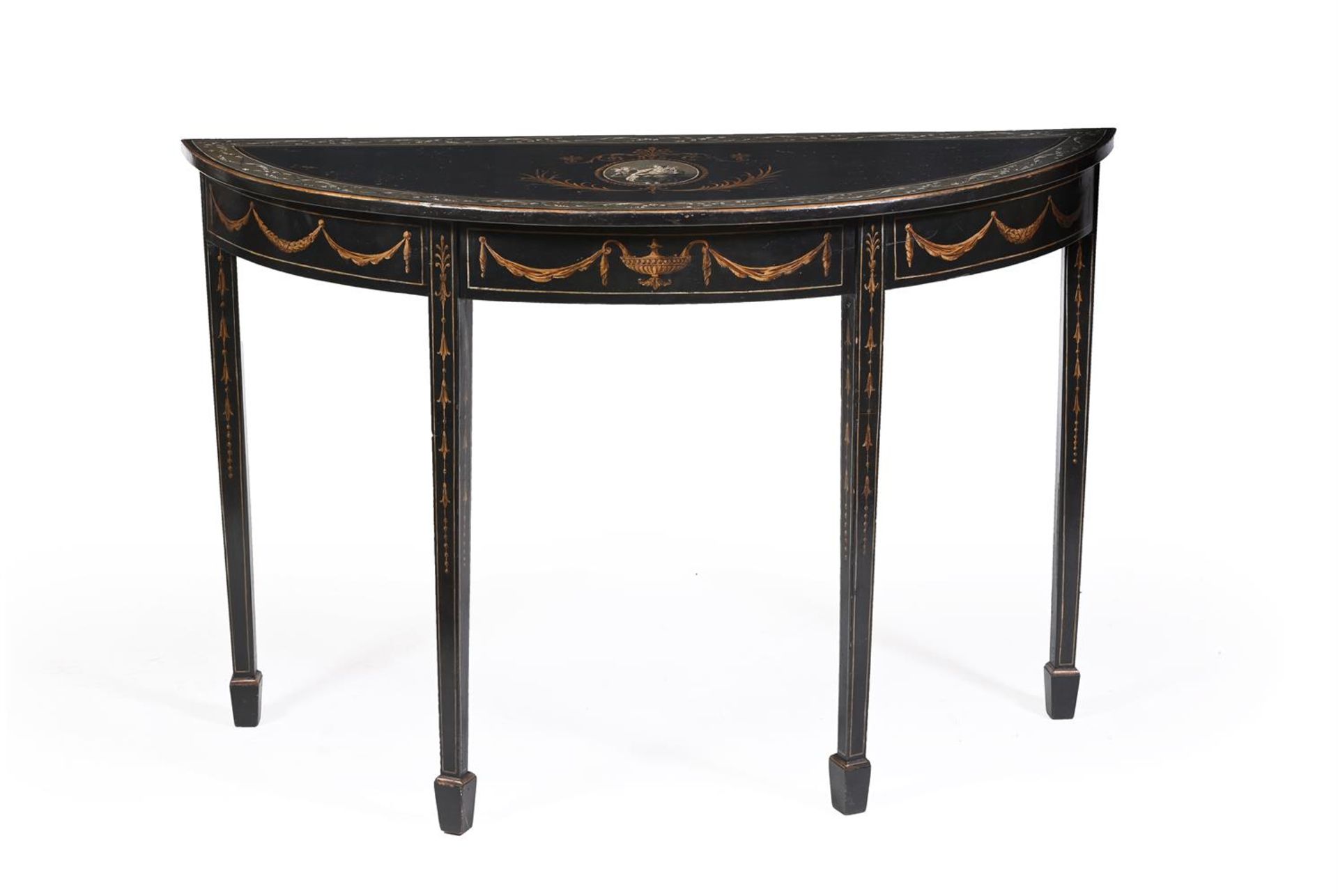 A PAIR OF GEORGE III BLACK PAINTED PIER TABLES, LATE 18TH CENTURY - Image 2 of 7