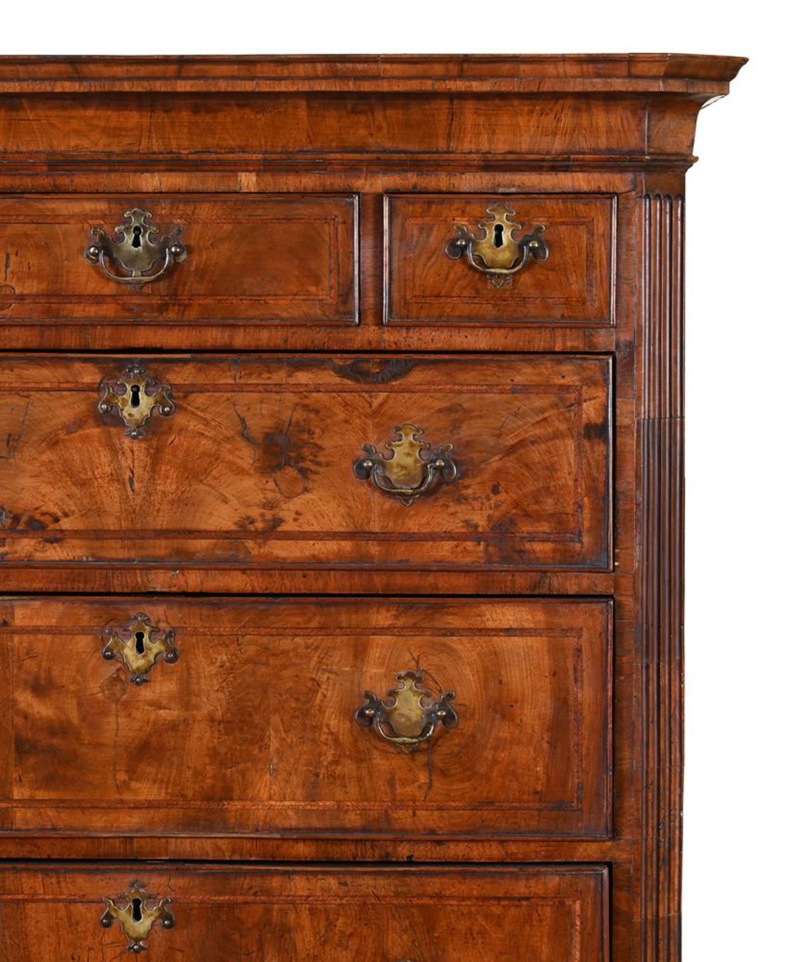 A WALNUT AND FEATHERBANDED CHEST ON STAND MID 18TH CENTURY AND LATER 170cm high - Image 2 of 2