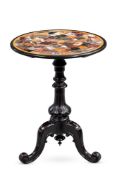 A MID-VICTORIAN EBONISED AND HARD STONE SMALL TRIPOD CENTRE TABLE, THIRD QUARTER 19TH CENTURY