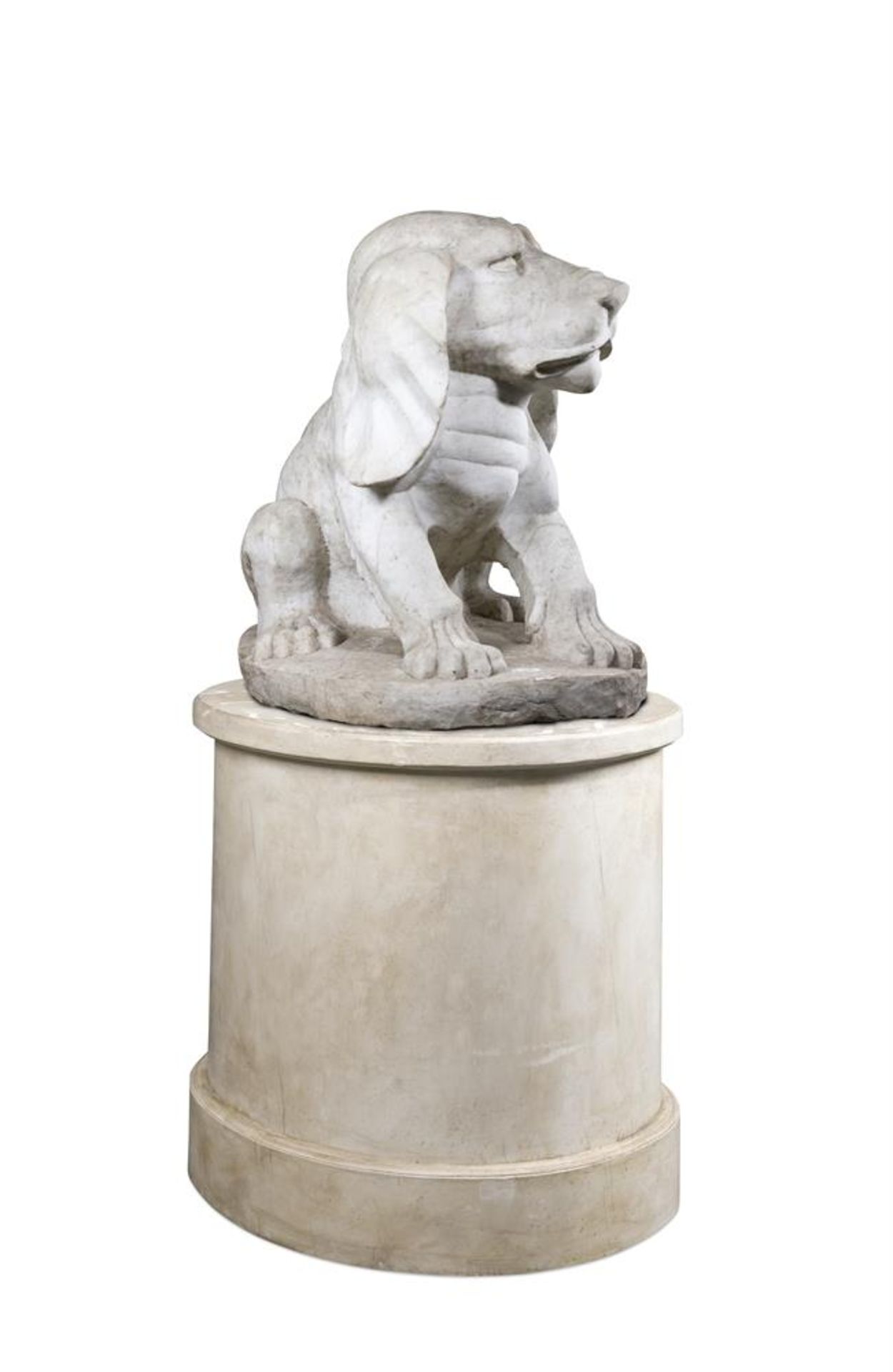 A MARBLE FIGURE OF A PUPPY ON A PAINTED WOOD PLINTH, 20TH CENTURY - Image 2 of 3