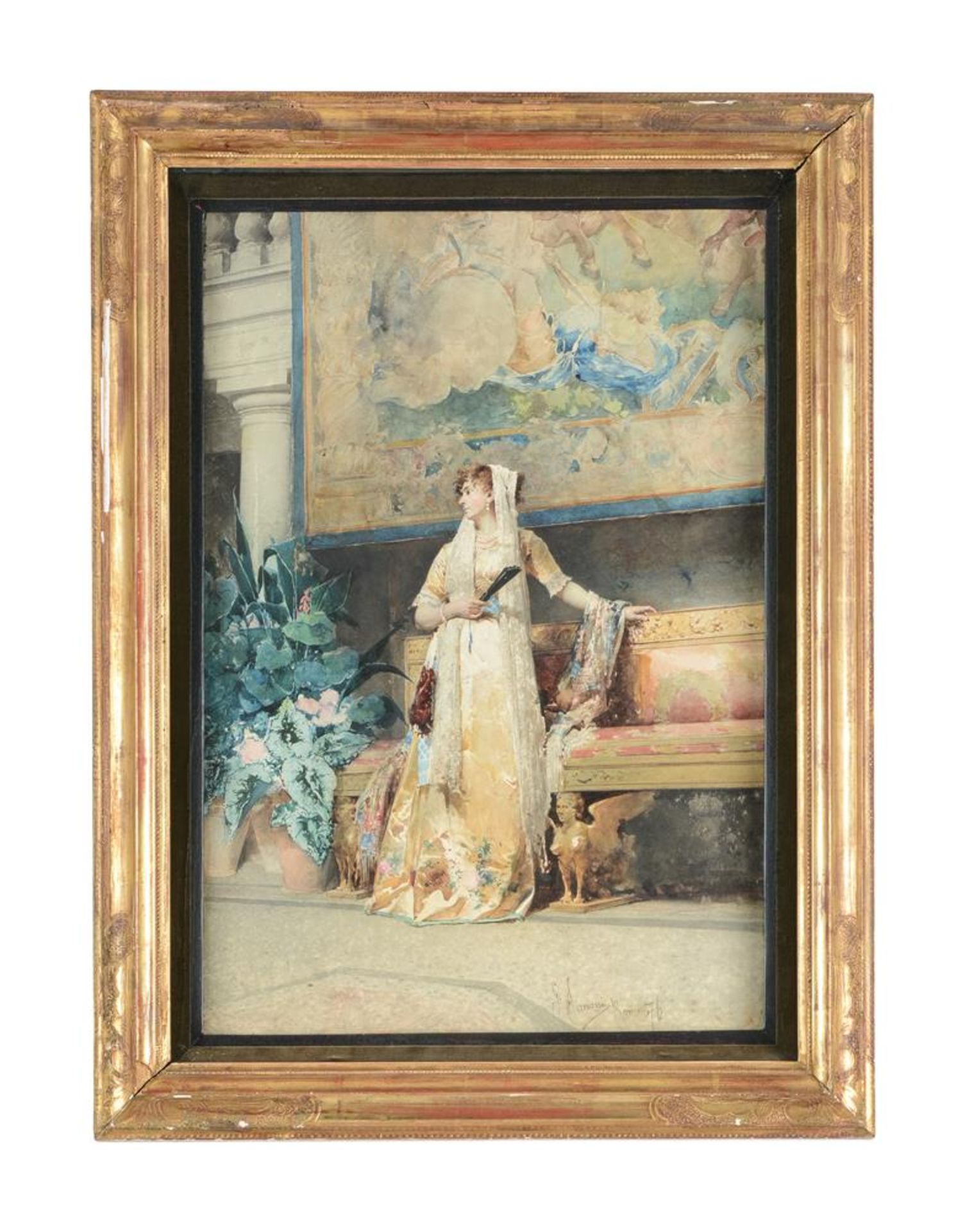 GUSTAVO SIMONI (ITALIAN 1845-1926), AN ELEGANT LADY IN AN INTERIOR