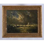 MANNER OF JOHN CONSTABLE, SUFFOLK LANDSCAPE WITH WINDMILL AND CHURCH