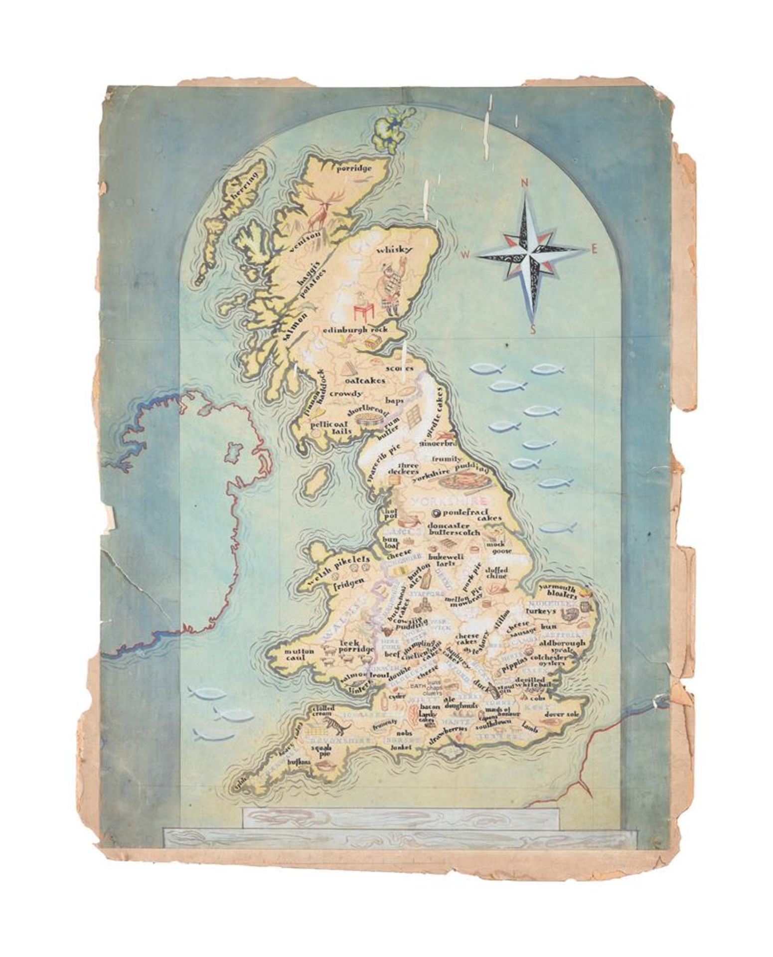 λ MARY ADSHEAD (BRITISH 1904-1995), A CULINARY MAP OF GREAT BRITAIN