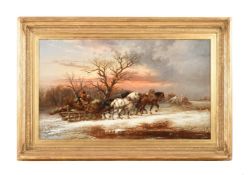 ALEXIS DE LEEUW (BELGIAN 1822-1900), A LOGGING SLED IN THE SNOW