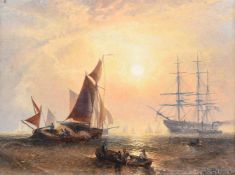 CLAUDE T. STANFIELD MOORE (BRITISH 1853-1901), SHIPPING ON OPEN SEA AT SUNSET