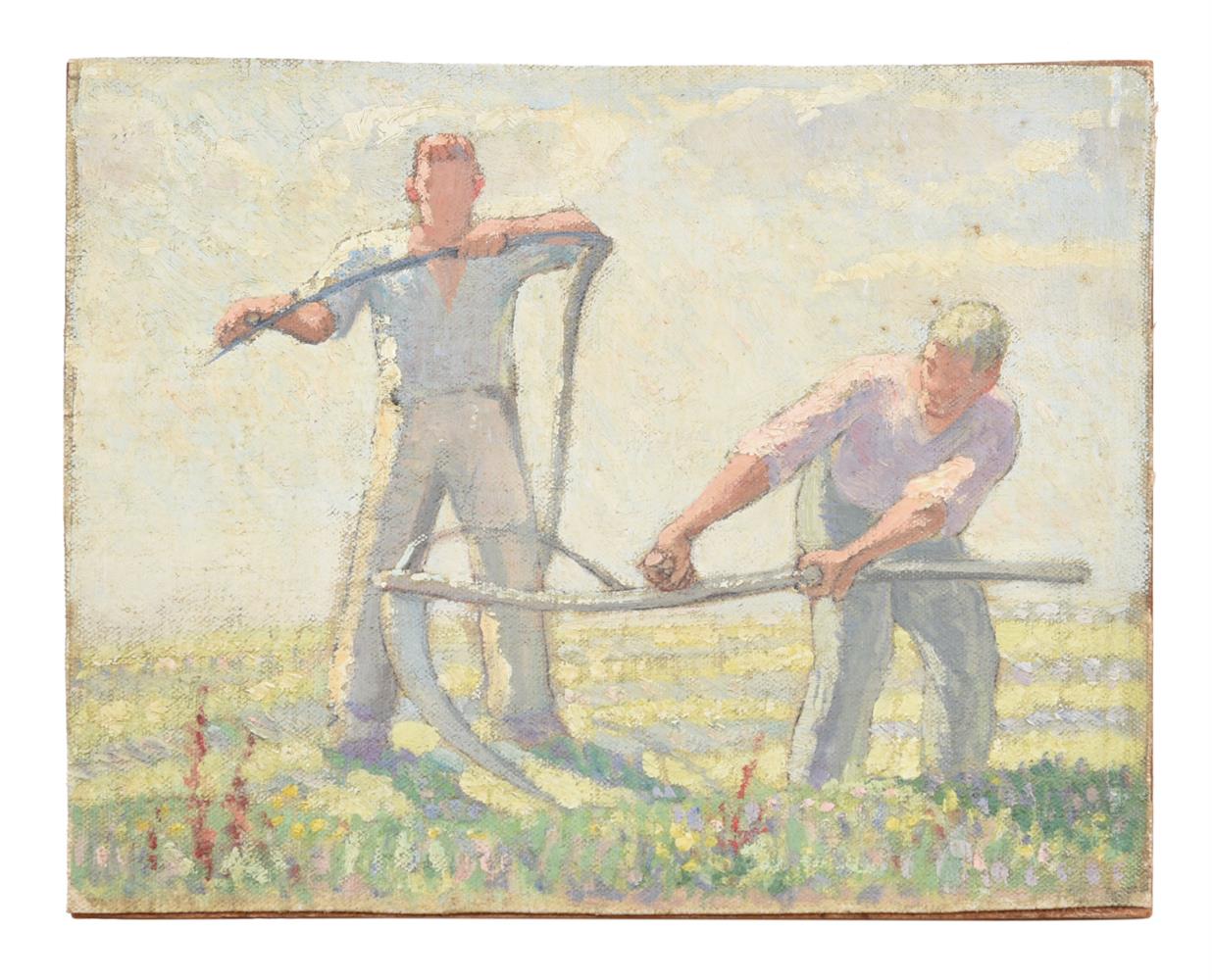 λ HAROLD DEARDEN (BRITISH 1888-1962), STUDY OF TWO MEN SCYTHING