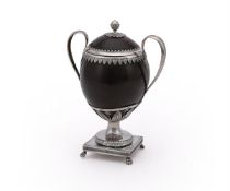 A SILVER MOUNTED COCONUT CUP AND COVER