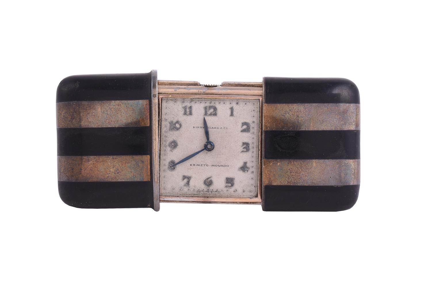 KIRBY BEARD & CO., A SILVER GILT COLOURED AND BLACK ENAMEL PURSE WATCH - Image 2 of 2