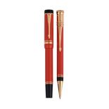 PARKER, DUOFOLD, A BIG RED FOUNTAIN PEN AND PENCIL