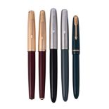 PARKER, A COLLECTION OF FIVE PARKER FOUNTAIN PENS