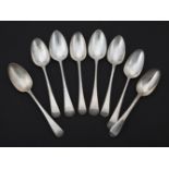 SEVEN SILVER OLD ENGLISH PATTERN TABLE SPOONS