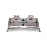 A SILVER RECTANGULAR INKSTAND