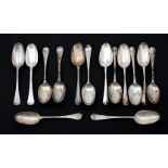 A COLLECTION OF SILVER HANOVERIAN PATTERN TABLE SPOONS