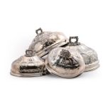 A SET OF FOUR ELECTRO-PLATED OVAL MEAT DISH COVERS