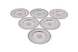 AN AMERICAN SET OF SIX SILVER COLOURED SHAPED CIRCULAR DISHES
