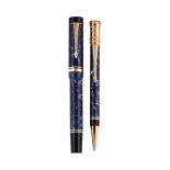 PARKER, DUOFOLD, CENTENNIAL, A BLUE MARBLED FOUNTAIN PEN AND PENCIL