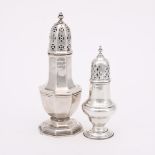 A SILVER OCTAGONAL BALUSTER SUGAR CASTOR