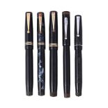 SWAN, MABIE TODD & CO, A COLLECTION OF FIVE VINTAGE FOUNTAIN PENS