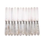 Y TWELVE SILVER COLOURED AND MOTHER OF PEARL FRUIT KNIVES