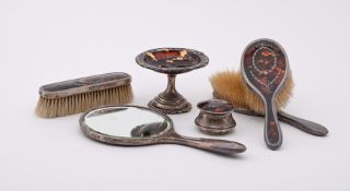 Y A SILVER MOUNTED AND TORTOISESHELL FOUR PIECE DRESSING TABLE SET