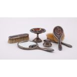 Y A SILVER MOUNTED AND TORTOISESHELL FOUR PIECE DRESSING TABLE SET