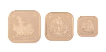 TRISTAN DA CUNHA, ELIZABETH II, FOUR SIDED GOLD PROOF SOVEREIGN, HALF SOVEREIGN, QUARTER SOVEREIGN,