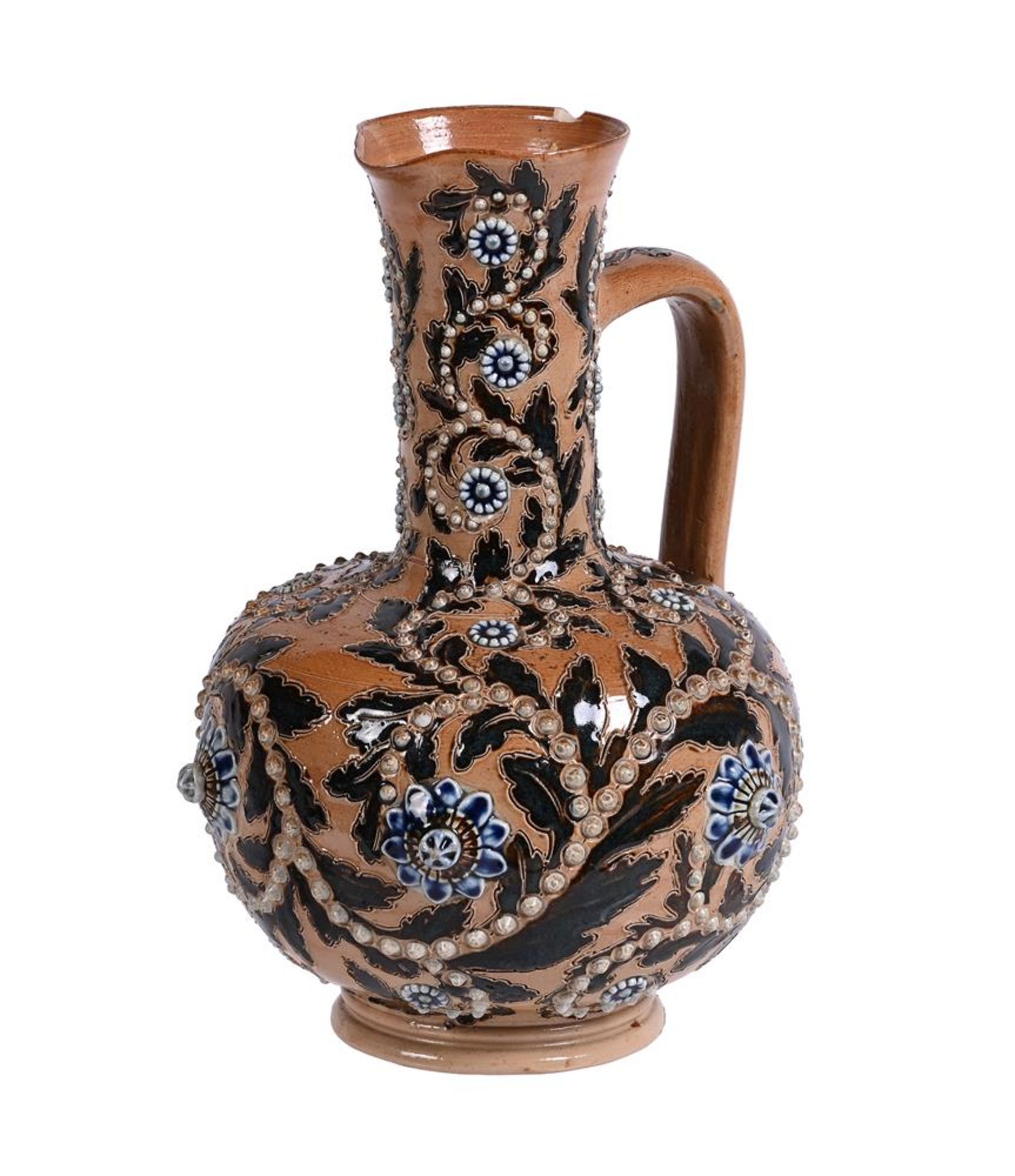 A GEORGE TINWORTH (1843-1913) FOR DOULTON LAMBETH, A GLAZED STONEWARE EWER