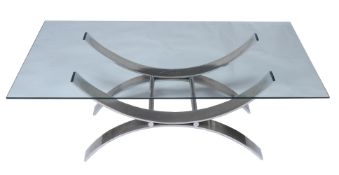 A GLASS AND CHROMIUM PLATED COFFEE TABLE
