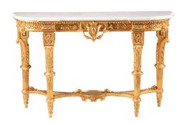 A GILT GESSO AND WHITE MARBLE CONSOLE TABLE IN LOUIS XVI STYLE