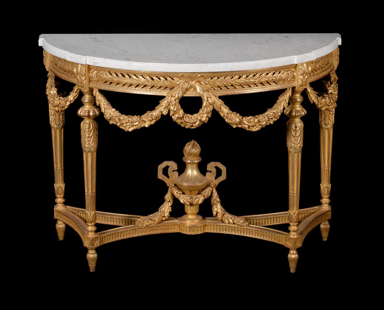 A MODERN GILTWOOD CONSOLE TABLE WITH MARBLE TOP