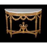 A MODERN GILTWOOD CONSOLE TABLE WITH MARBLE TOP