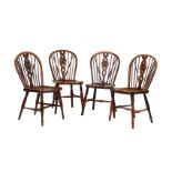 A SET OF FOUR FRUITWOOD, ASH, AND ELM STICK BACK DINING CHAIRS