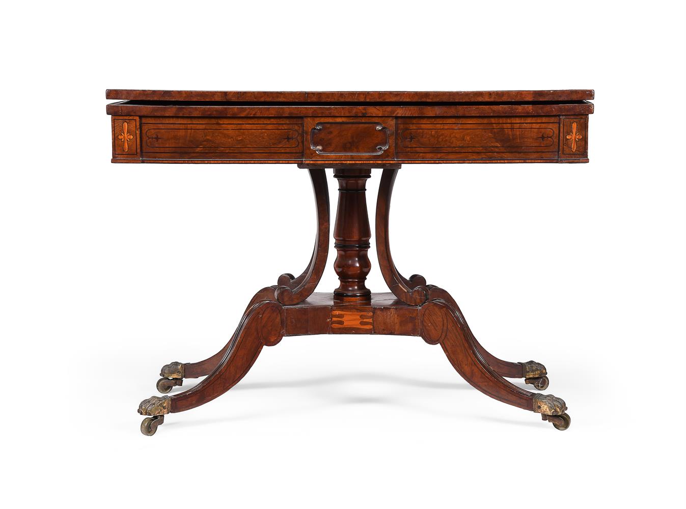 Y A REGENCY BURR WOOD, WALNUT, SATINWOOD AND EBONY TEA TABLE - Image 7 of 7