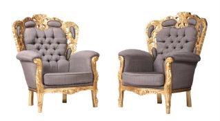 A PAIR OF GILTWOOD UPHOLSTERED ARMCHAIRS IN FRENCH TASTE