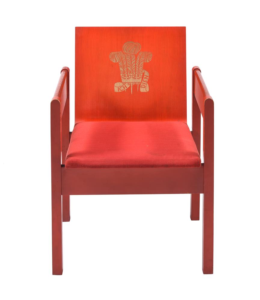 A RED PAINTED ARMCHAIR FROM THE INVESTITURE OF CHARLES, PRINCE OF WALES - Image 3 of 3