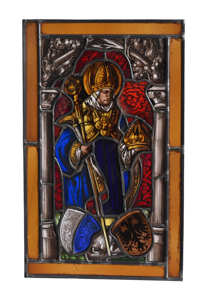 A PAIR OF GERMAN STAINED AND LEADED GLASS PANELS - Image 4 of 5