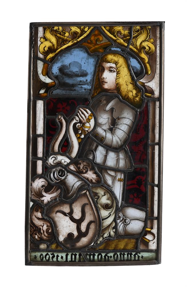 A PAIR OF GERMAN STAINED AND LEADED GLASS PANELS - Image 3 of 5